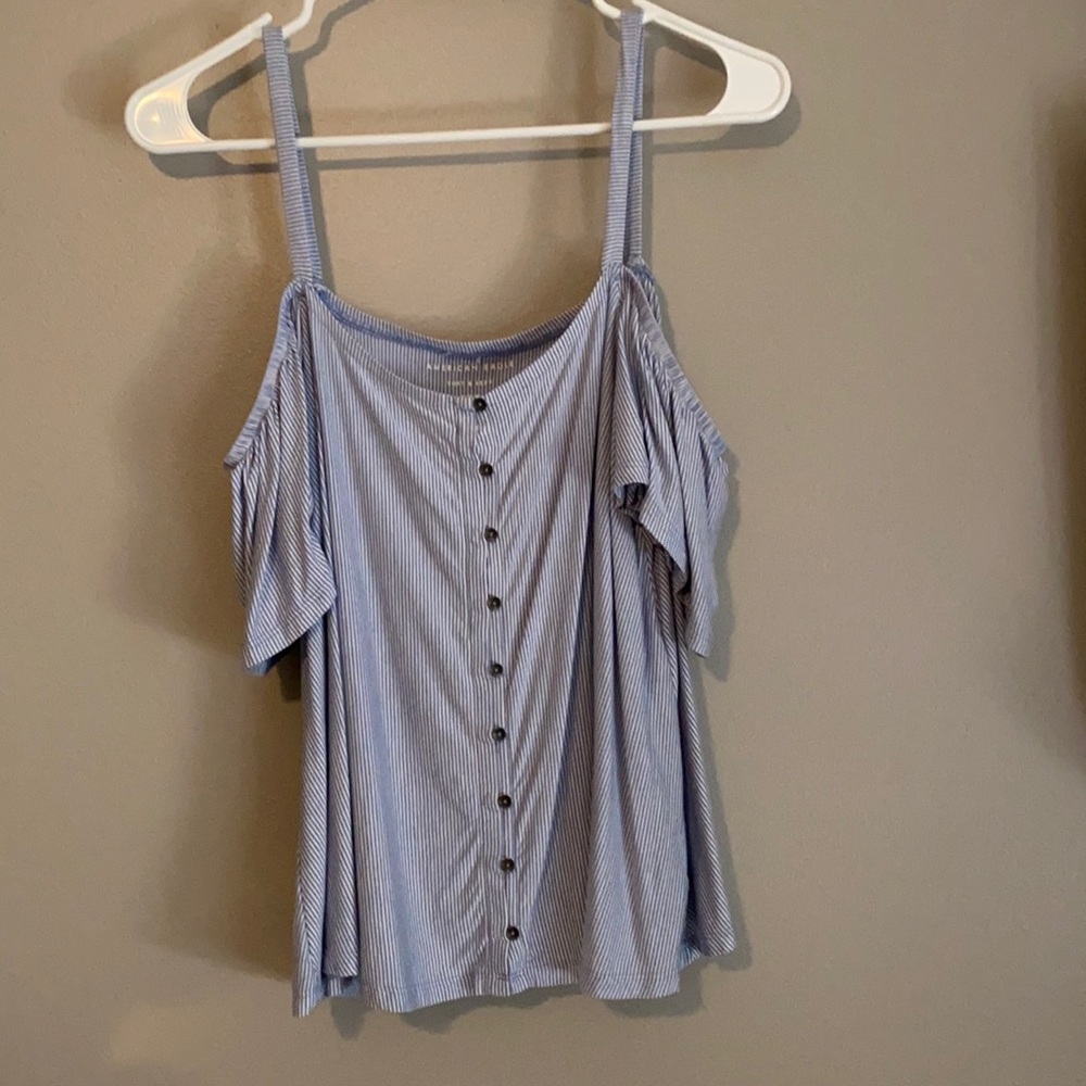 AE Stripped Button Off-the-Shoulder Top